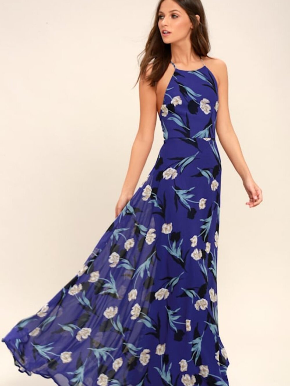 Lulus All I Need Royal Blue Floral Print Lace-up Maxi Dress - Size Small